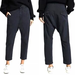 Nili Lotan Slouchy Paris Pants Cotton Drop Crotch Cropped Chic Washed Black - 8
